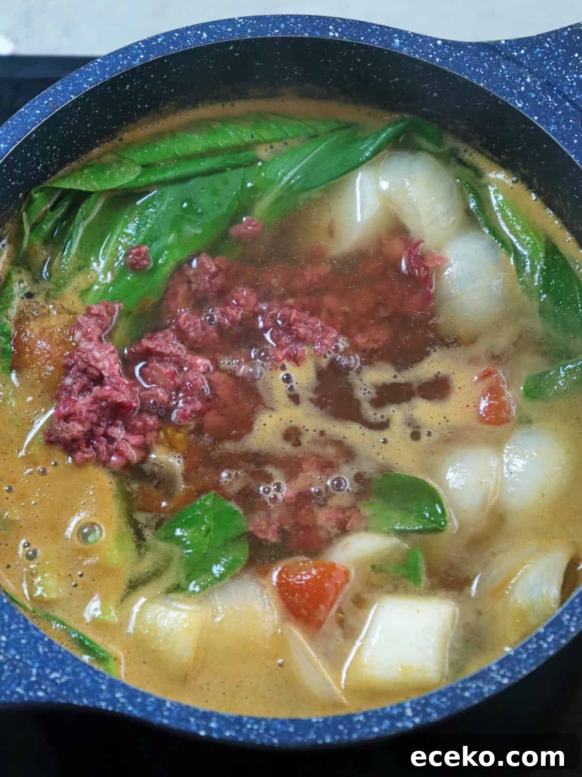 Corned Beef Sinigang in a soup pot