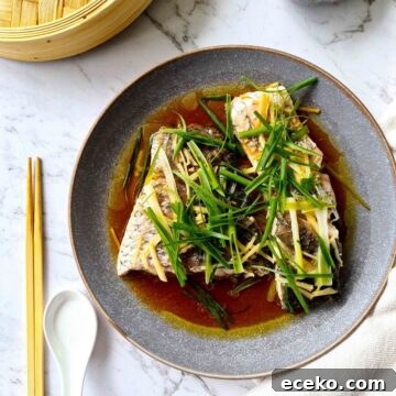 A plate of steamed chinese fish