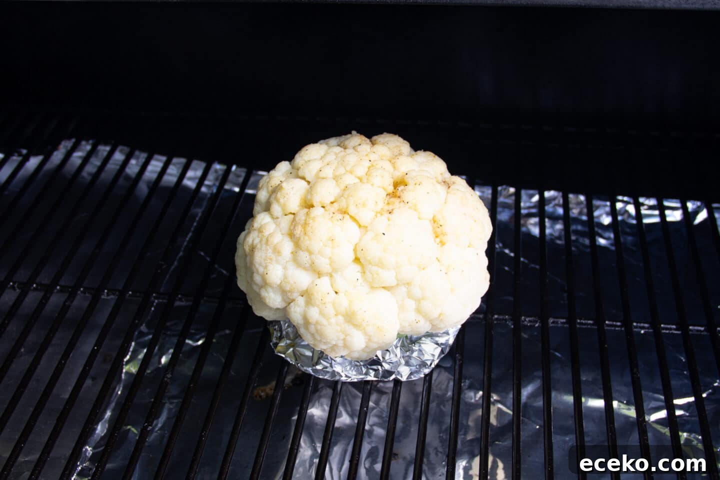 Picture of cauliflower on the smoker.