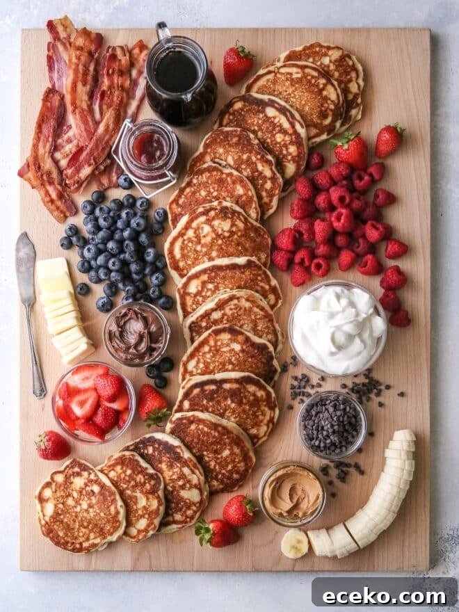 This "build your own" pancake board with all the toppings is the perfect for breakfast, brunch, and even brinner!