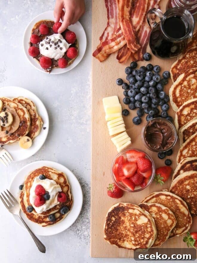 This "build your own" pancake board with all the toppings is the perfect for breakfast, brunch, and even brinner!
