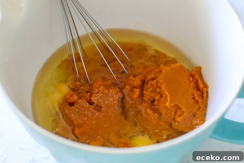 Wet ingredients for pumpkin bread