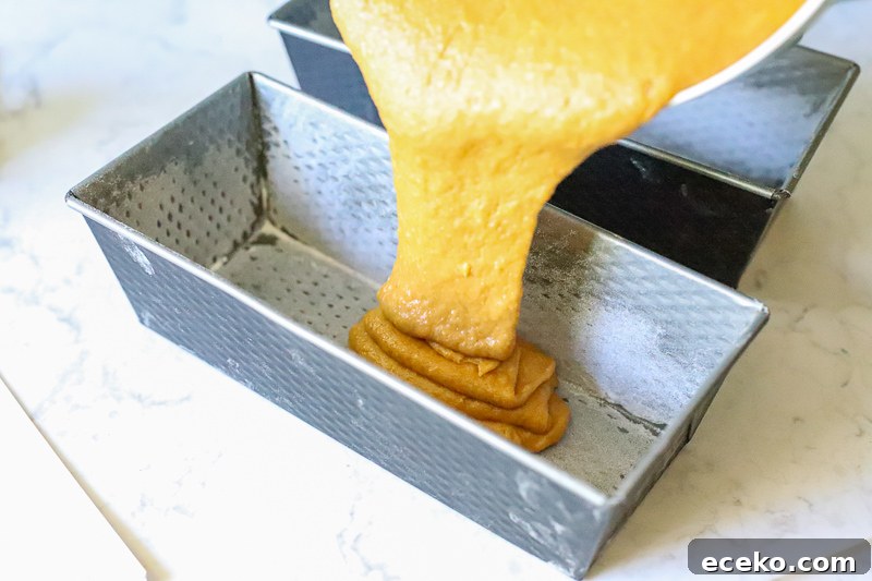 Homemade pumpkin batter poured into pan