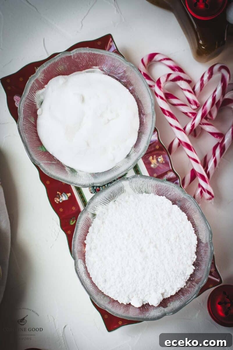 Chocolate Peppermint Crinkle Cookies Recipe for the Holidays 4 For the crinkle you'll need powdered sugar, granulated sugar, and crushed candy canes.