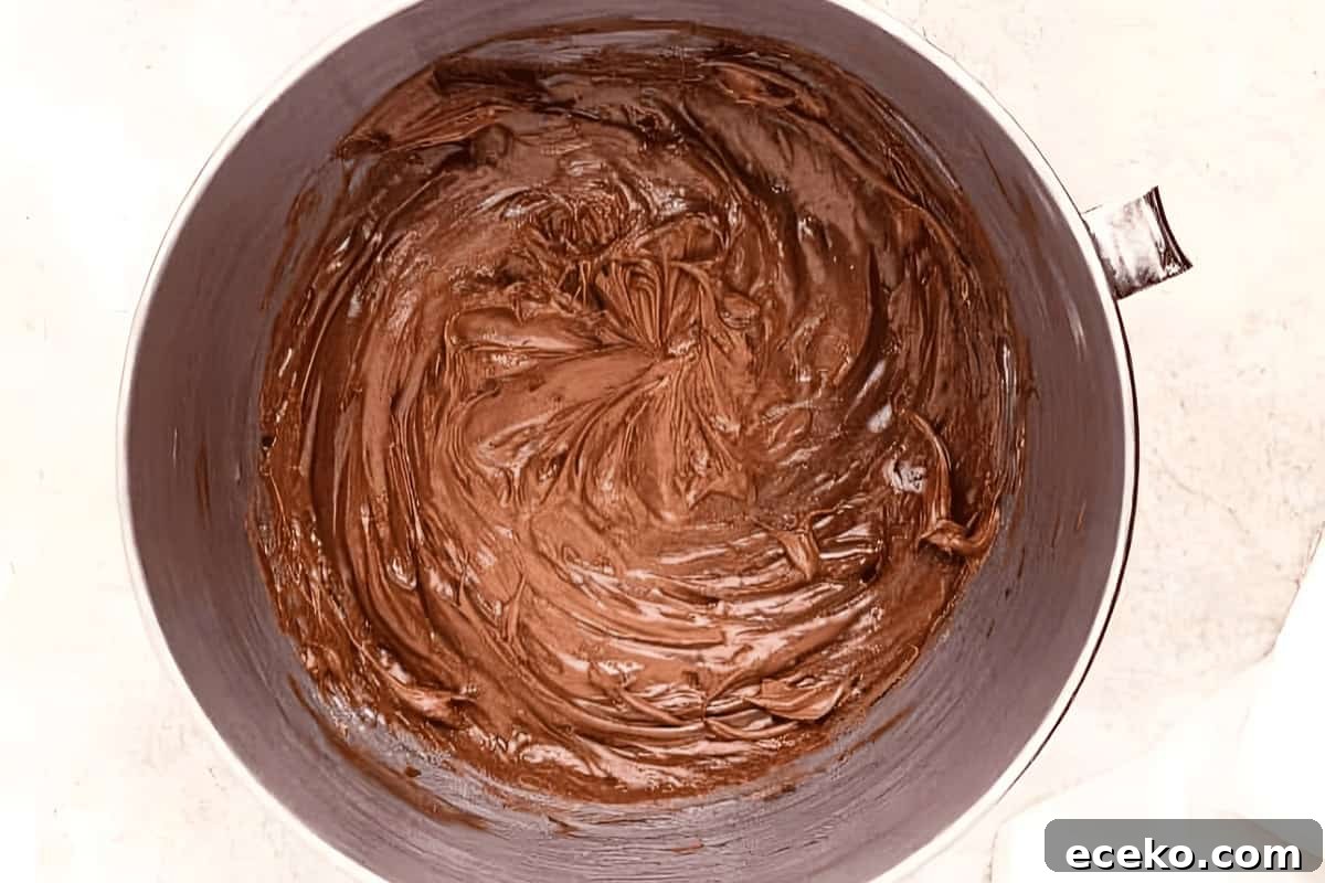 chocolate cream cheese frosting in a bowl.