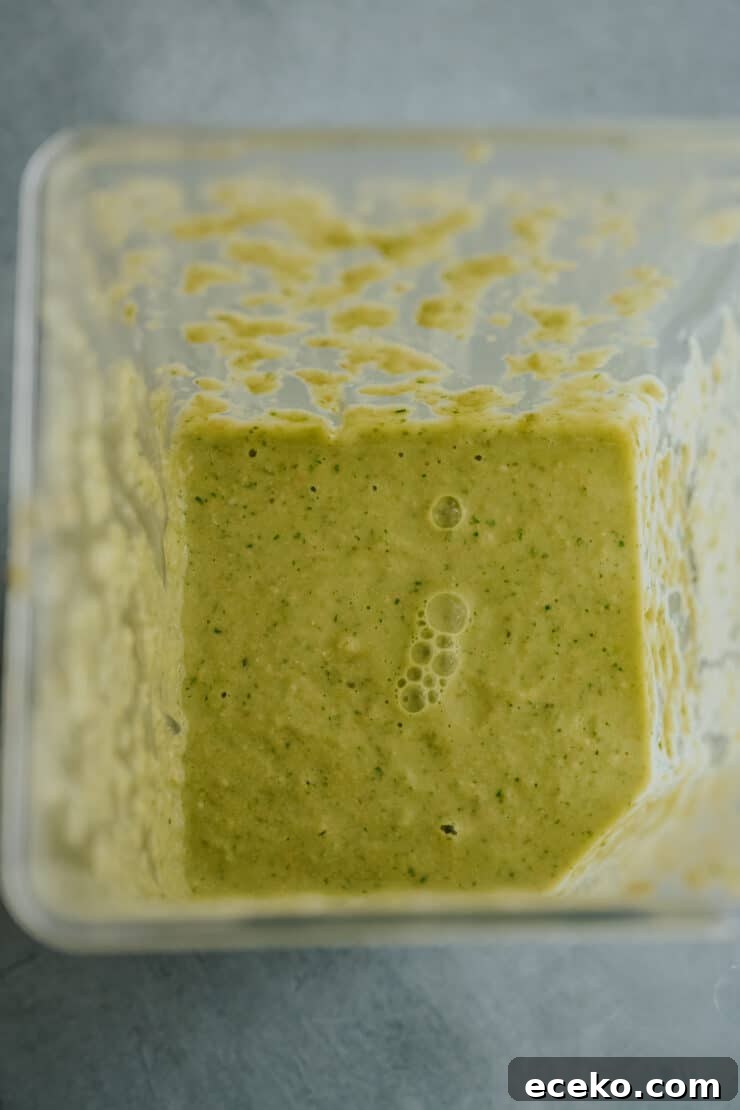 creamy salsa verde for making green pozole in the base of a blender.