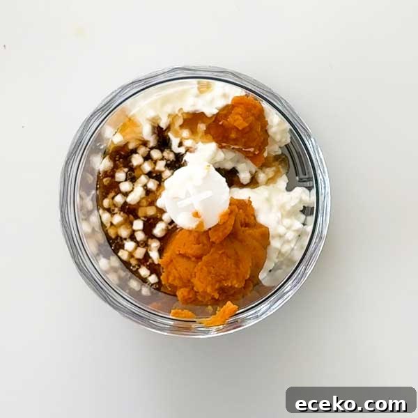 Pumpkin Cottage Cheese Scones with Chocolate Chunks 8 Adding the wet ingredients to a chopper cup.