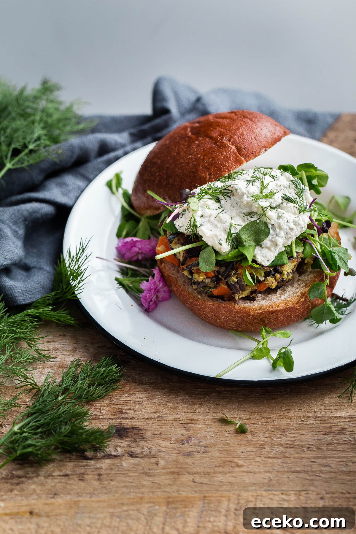 Wild Rice Veggie Burgers with Creamy Herbed Ricotta 2 Wild Rice Veggie Burgers with Herbed Ricotta - hearty vegan veggie burger recipe made with wild rice and vegetables!