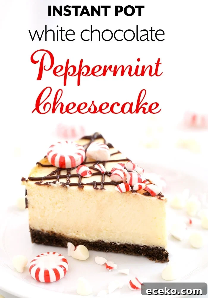 Instant Pot White Chocolate Peppermint Cheesecake with title