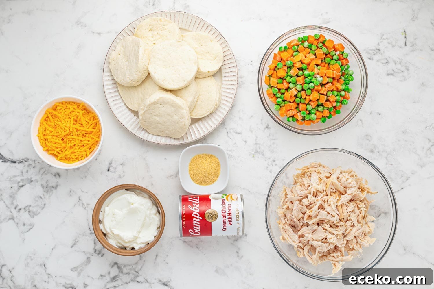 Chicken Pot Pie Bubble-Up Casserole Recipe for Cozy Dinners 4 Ingredients needed to make Chicken Pot Pie Bubble Up Casserole