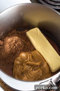 No-Bake Chocolate Peanut Butter Oatmeal Cookies – Gluten Free 4 butter, peanut butter, cocoa powder in a pan