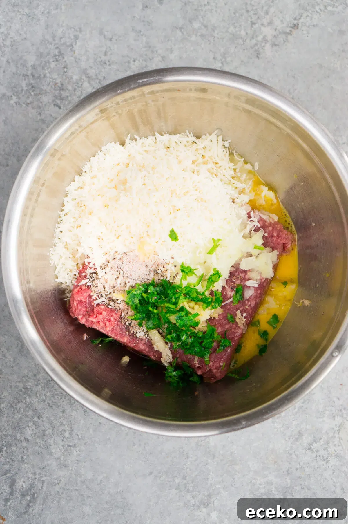 meatball ingredients in a bowl