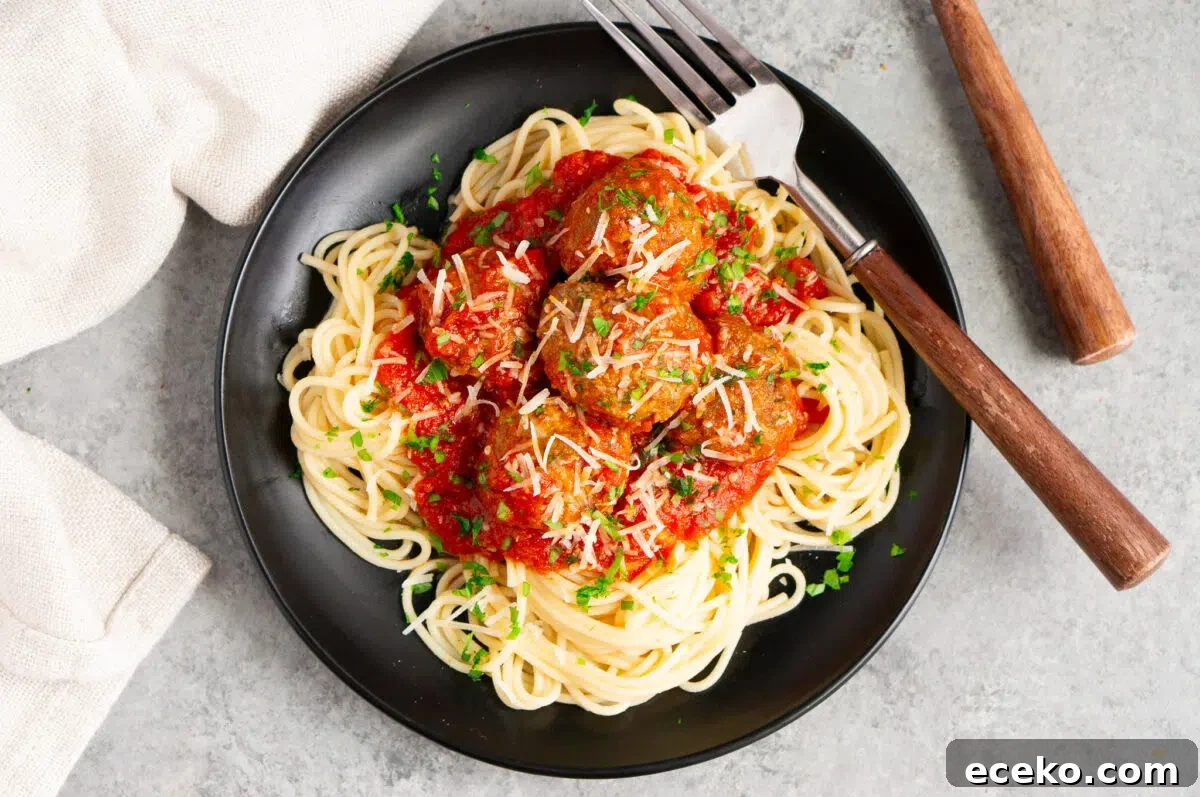 classic italian meatballs served over spaghetti
