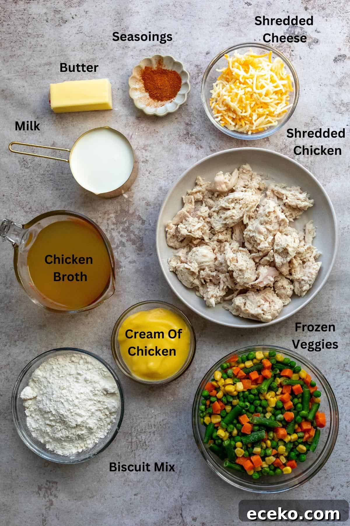 An image of the ingredients of the chicken cobbler.