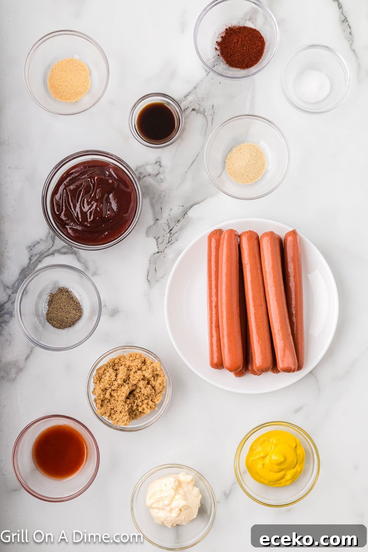 Smoky Burnt Ends Hot Dogs: Crispy, Charred BBQ Bites 3 Ingredients - Hot Dogs, yellow mustard, mayonnaise, smoked paprika, garlic powder, onion powder, salt, pepper, barbecue sauce, brown sugar, Worcestershire Sauce, hot sauce