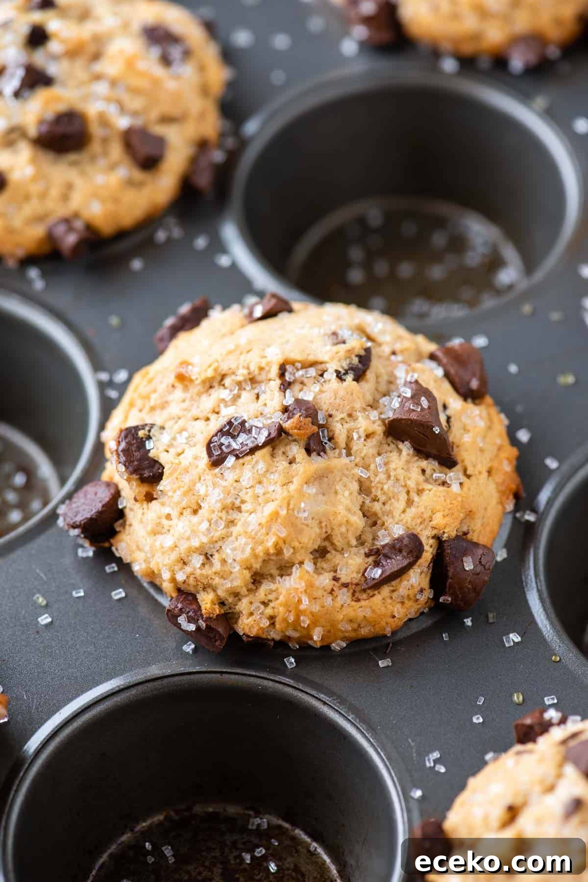 baked peanut butter muffin in muffin pan