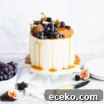 sweet potato cake topped with figs, blackberries and grapes