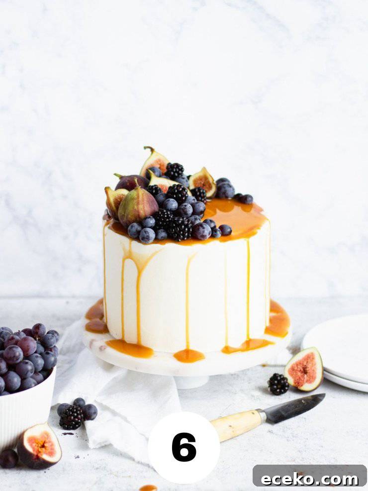 sweet potato cake topped with figs, blackberries and grapes.