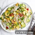 Vietnamese Cold Rice Noodle Salad with Garlicky Shrimp Skewers 11 Rice noodle salad on a platter.