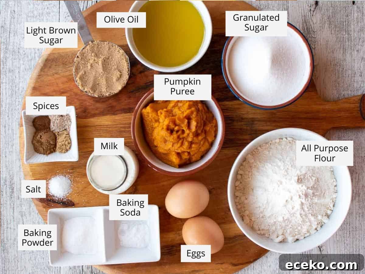 Ingredients for this recipe for pumpkin bread.