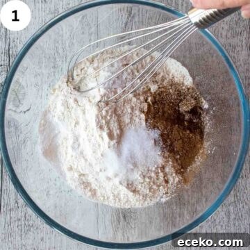 Whisking dry ingredients.