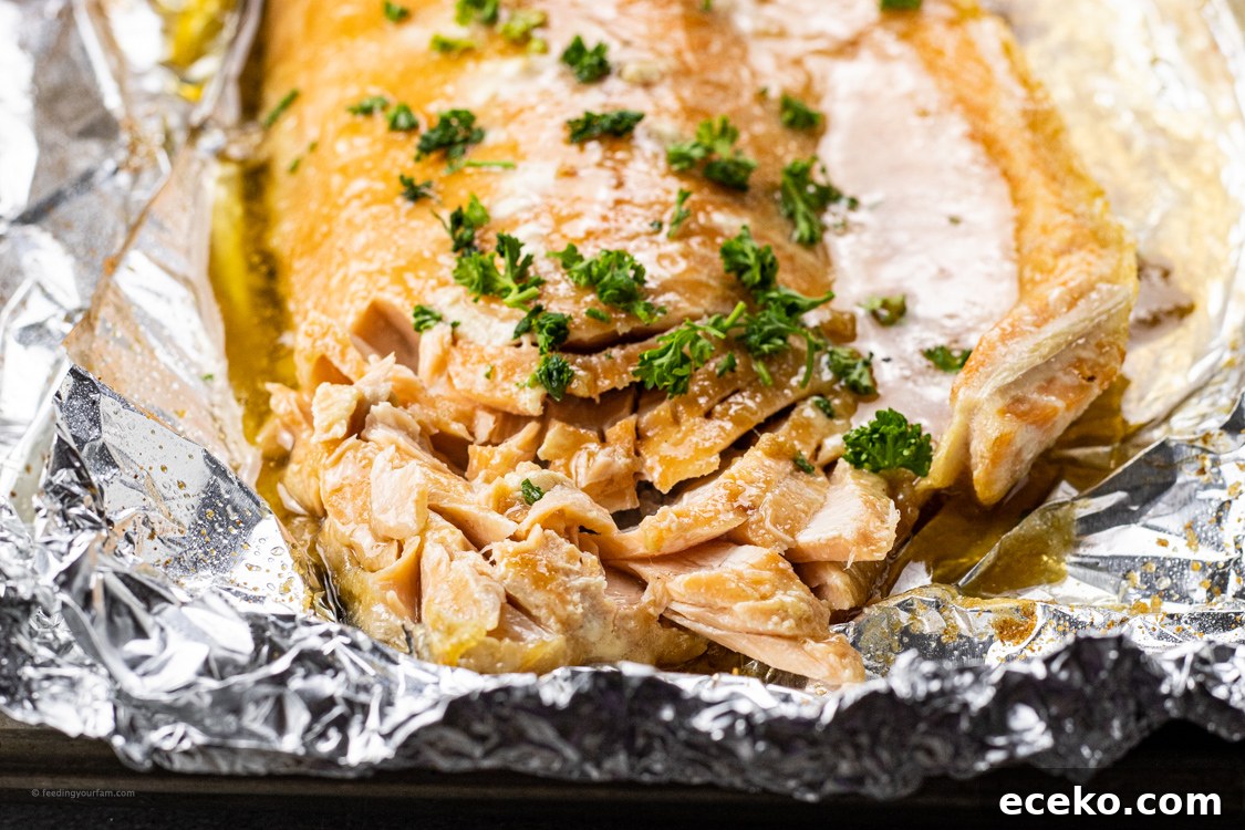flaked salmon on foil