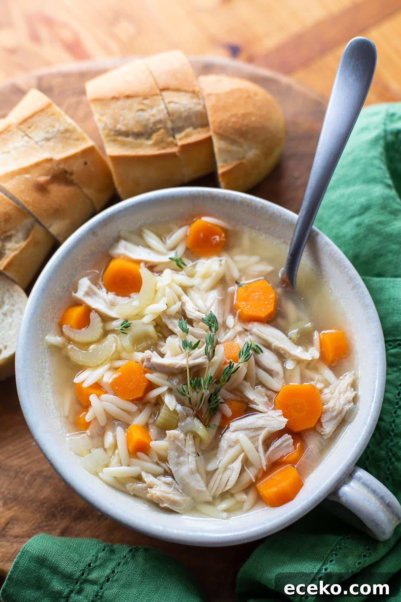 crock pot chicken orzo soup in a bowl
