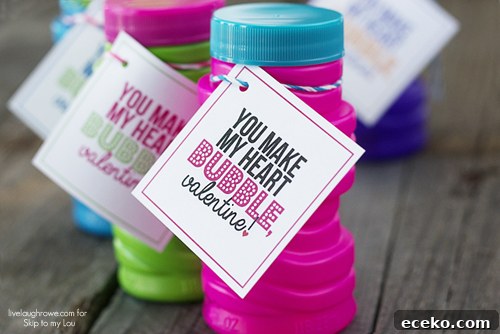 Super cute! Non Candy Valentines using Bubbles -- with free printable! 'You Make My Heart Bubble, Valentine!'