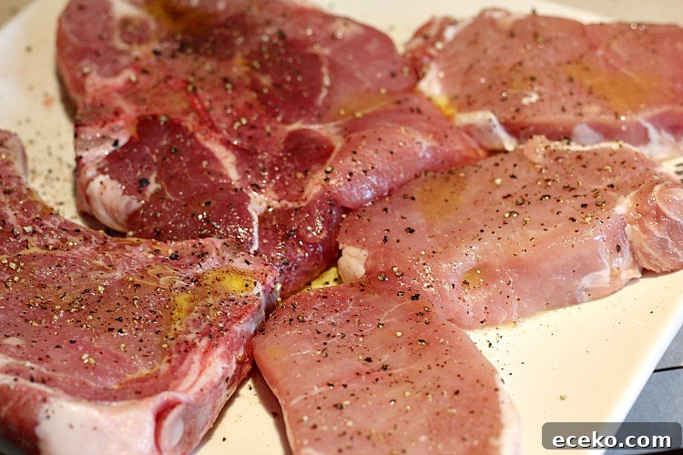 Garlic Butter Pork Chops in a Cast Iron Skillet Recipe 3 Pork Chops seasoned with salt and pepper