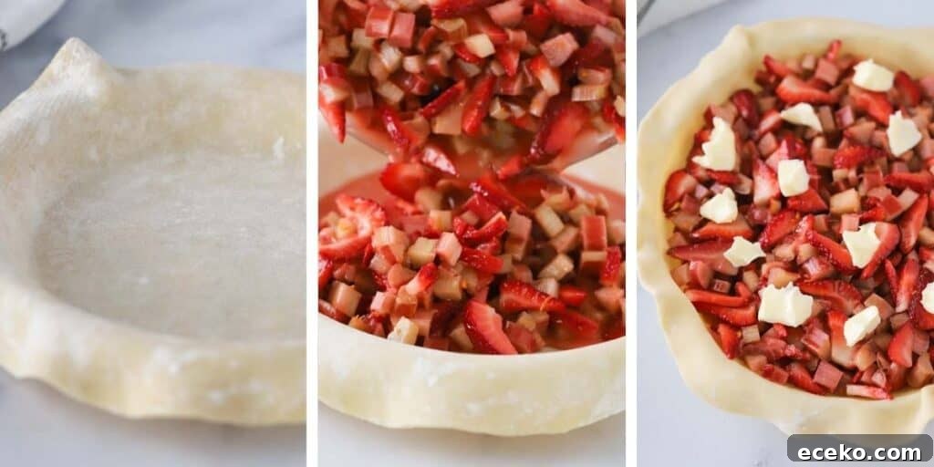 How to make pie crust and filling for strawberry rhubarb pie.