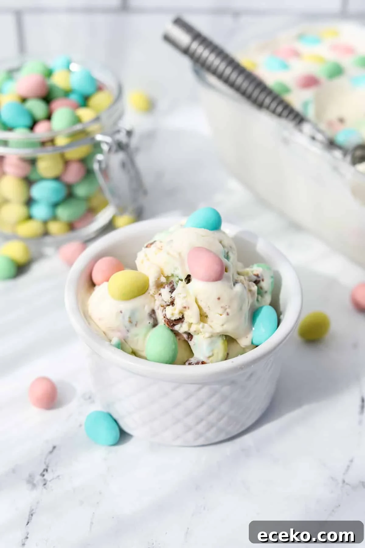 A bowl of ice cream that's made with Cadbury Mini Eggs.