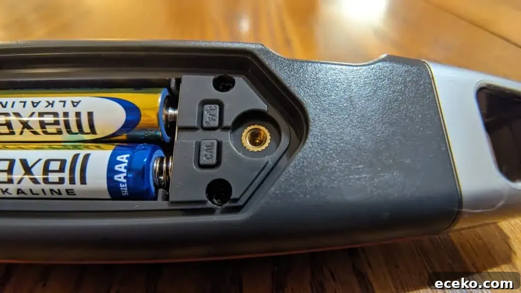 ChefsTemp Finaltouch X10 calibration button within battery compartment