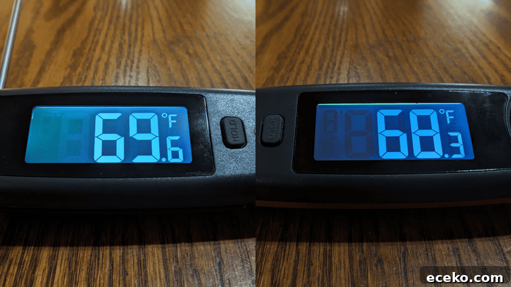 ChefsTemp Finaltouch X10 showing the two display rotations