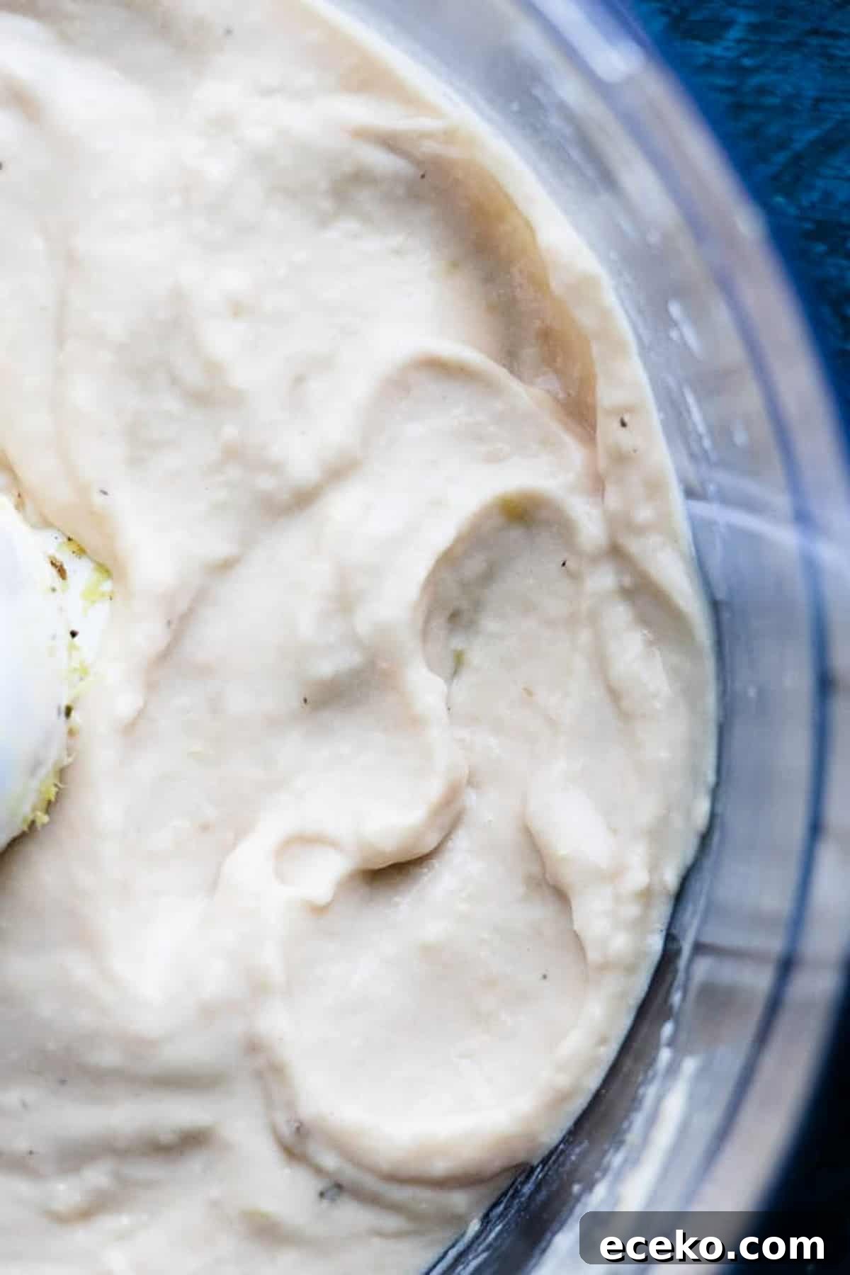 White bean dip blended until smooth and creamy in a food processor.
