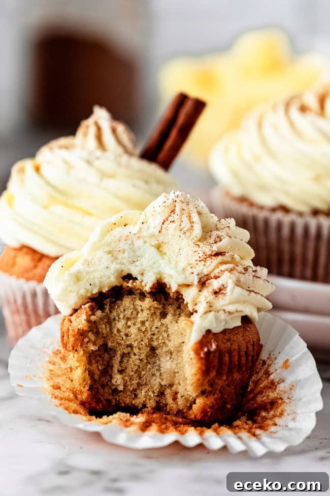 eggnog cupcake with bite taken out.