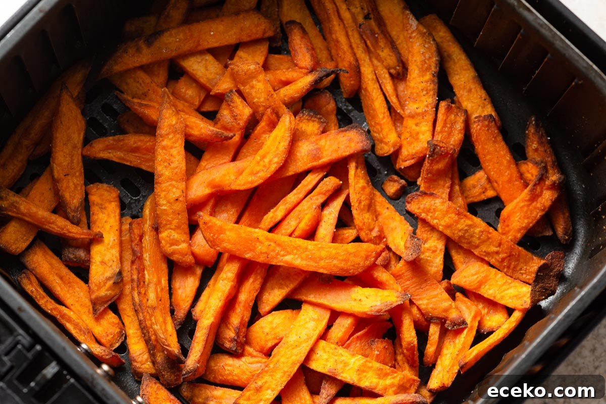 Crispy Frozen Sweet Potato Fries in the Air Fryer 7 air fried frozen sweet potato fries in the air fryer.
