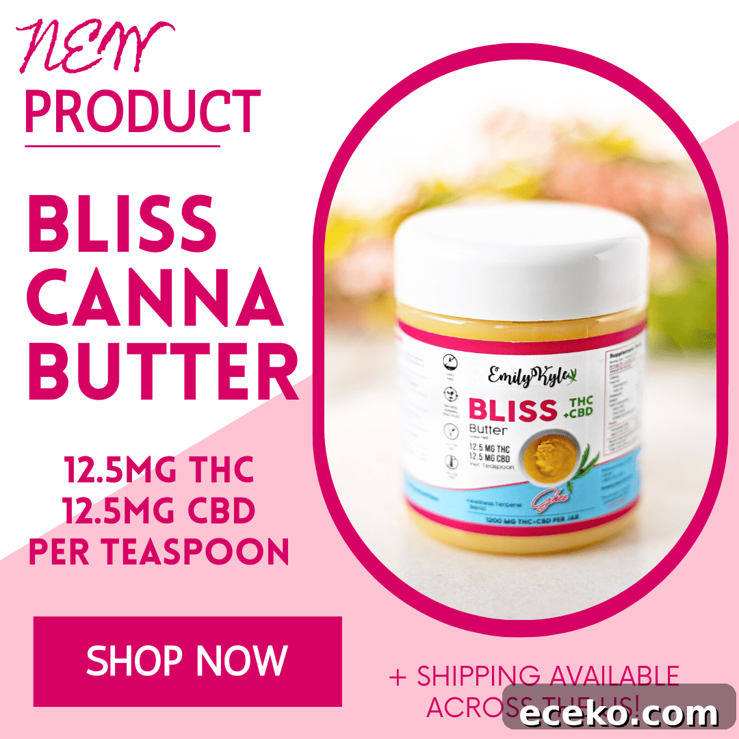 A picture of Emily Kyles Bliss Cannabutter with text as a promo image.