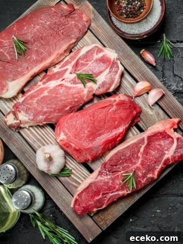 The best meat for jerky on cutting board with spices and seasonings