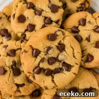 a plate of baked Thick and Chewy Gluten Free Chocolate Chip Cookies