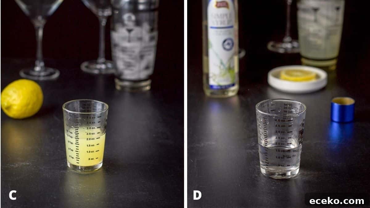 Lemon juice and simple syrup with lemon and the bottle in the background