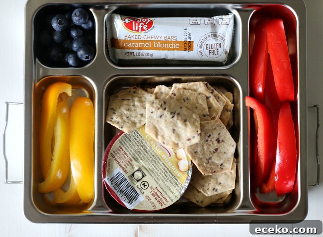 Gluten-free Lunch Idea Hummus crackers peppers