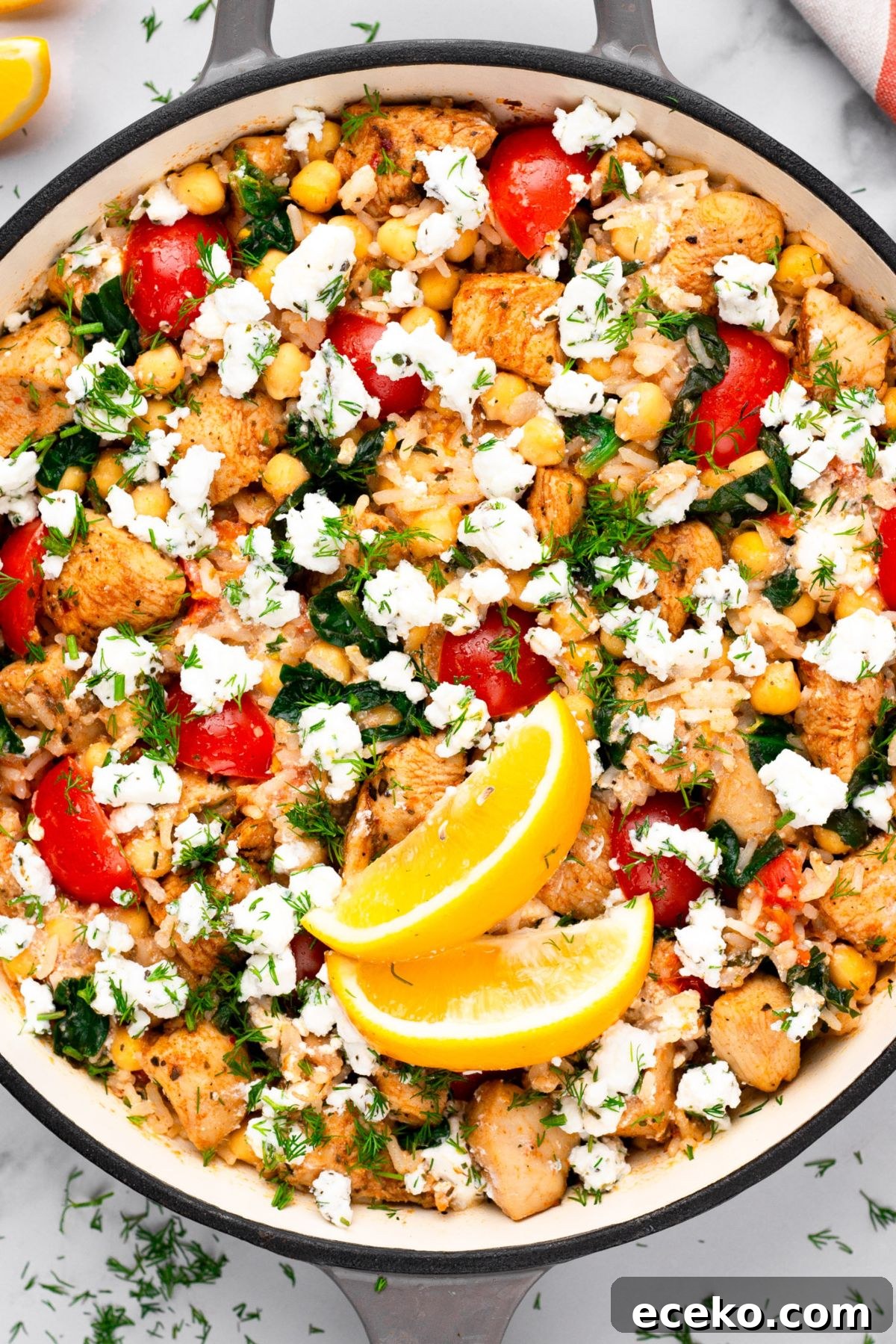 Greek Chicken with Lemon Rice and Tomatoes