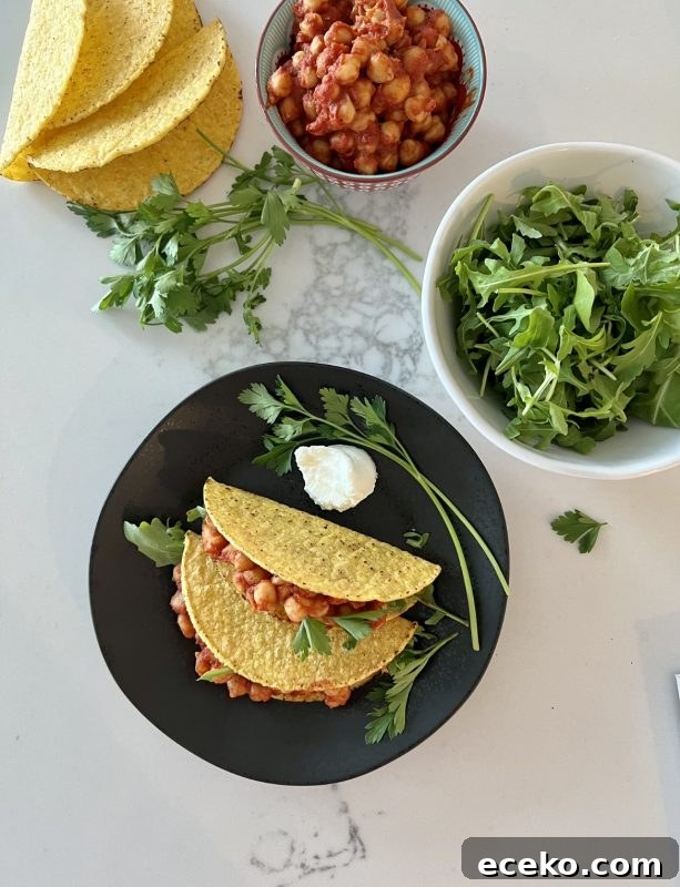Spicy Chickpea Tacos with Arugula via LizsHealthyTable.com