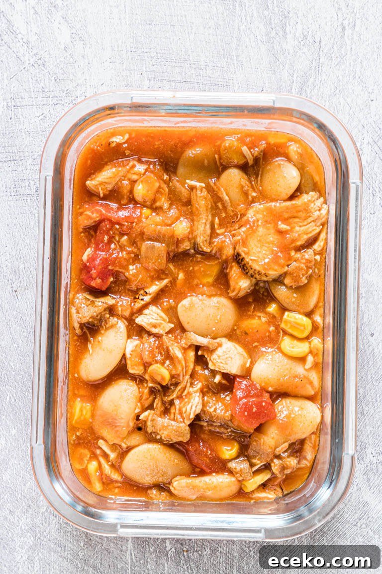 brunswick stew inside a glass storage container