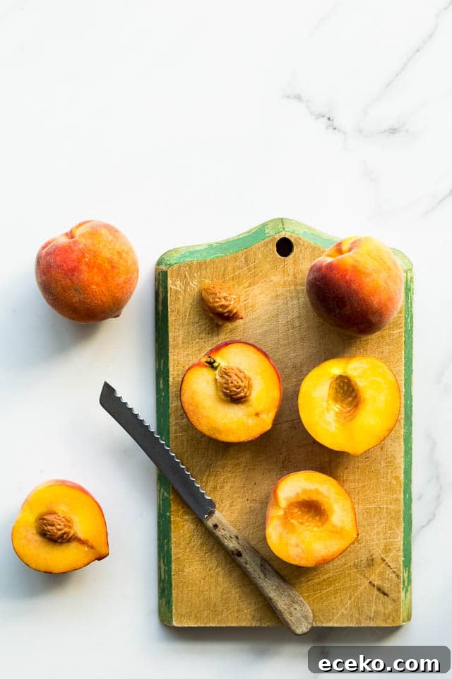 Caramelized Roasted Peaches with Honey and Thyme 3 How to remove the pit from peaches | @ktchnhealssoul