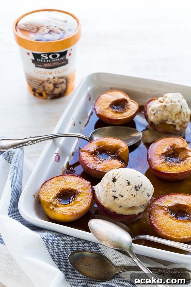 Caramelized Roasted Peaches with Honey and Thyme 4 Roasted peaches with So Delicious Cashewmil Frozen Dessert | @ktchnhealssoul