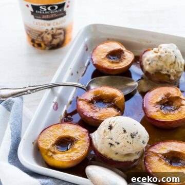 Caramelized Roasted Peaches with Honey and Thyme 6 Roasted peaches with So Delicious Cashewmil Frozen Dessert | @ktchnhealssoul