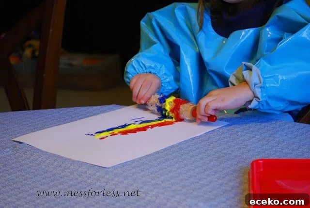 Painting with Rolling Pins and Bubble Wrap