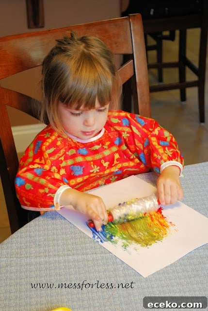 Painting with Rolling Pins and Bubble Wrap