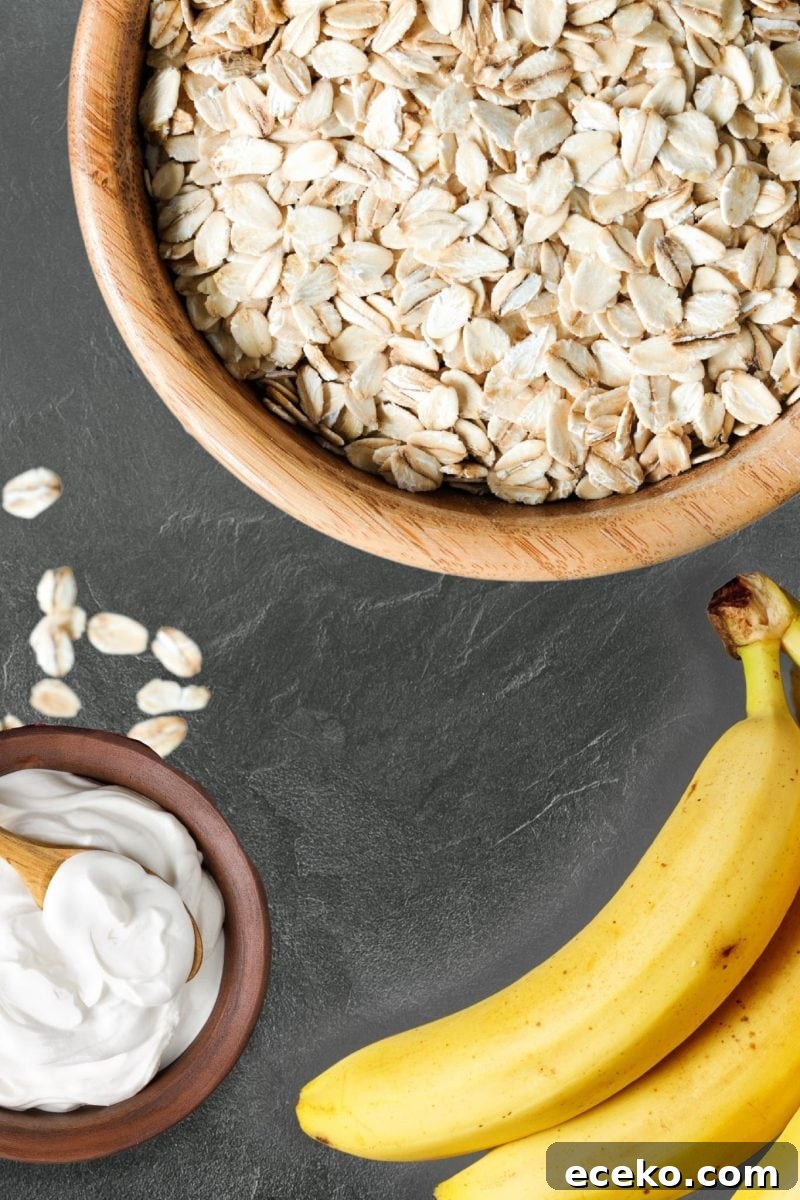 Overhead image of ingredients needed to make oatmeal smoothies.